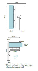 Offset Wall Bracket for Frameless Glass Shower Screens - Matt Black
